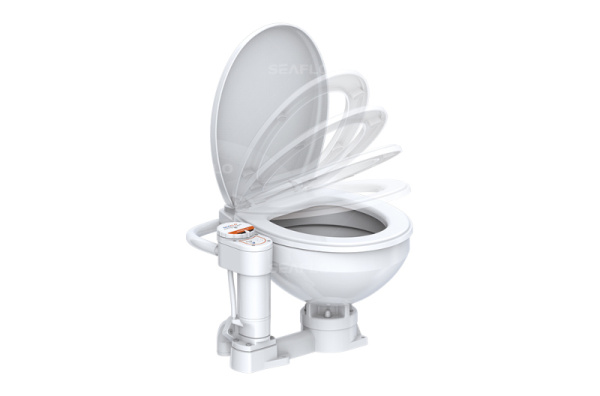 Унитаз судовой керамический с вертикальным насосом 24В (размер стандарт) SFMTE2-02-R от прозводителя SeaFlo