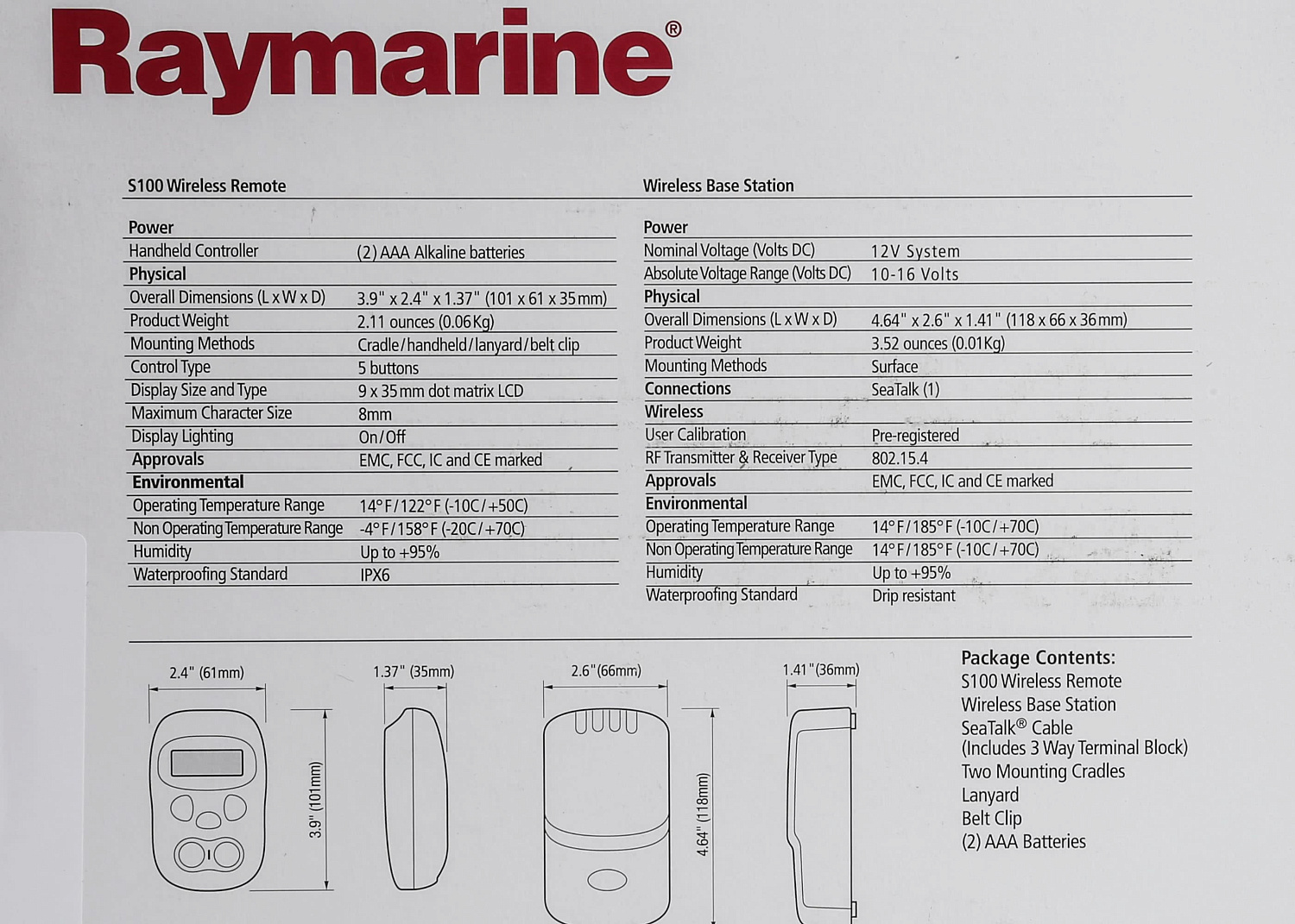 RAYMARINE Wireless Remote Control S100