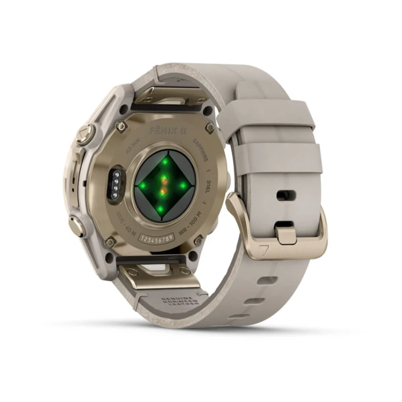 Garmin Fenix 8 - 43 мм AMOLED | Sapphire | Soft Gold with Limestone Leather Band