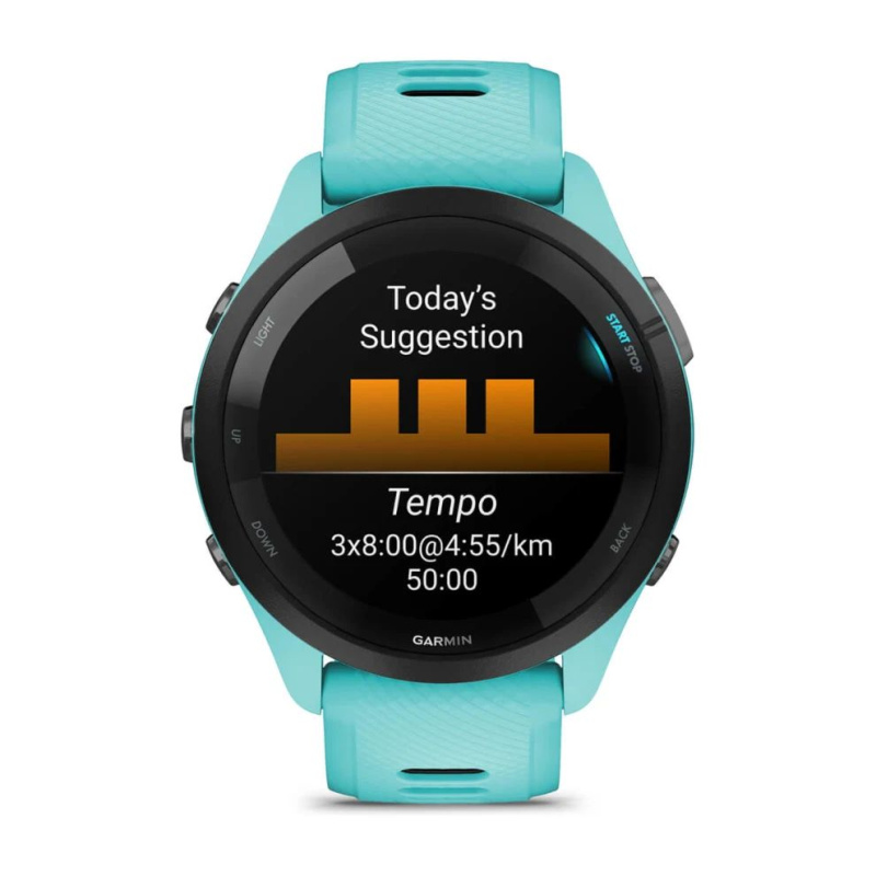 Garmin Forerunner 265 - 46 мм | Black Bezel with Aqua Case and Aqua/Black Silicone Band